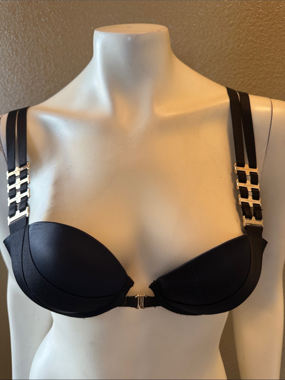 Honey Birdette Samantha Black Push-Up Bra with Gold Accents